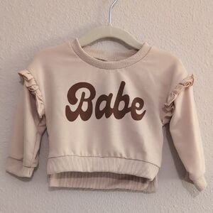 Unbranded "Babe" Cream Brown Ruffle Long Sleeve Sweatshirt Baby Girl Size 3-6M